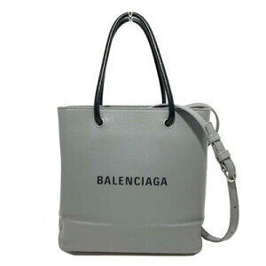 BALENCIAGA Shopping Tote Leather Bag Gray Black